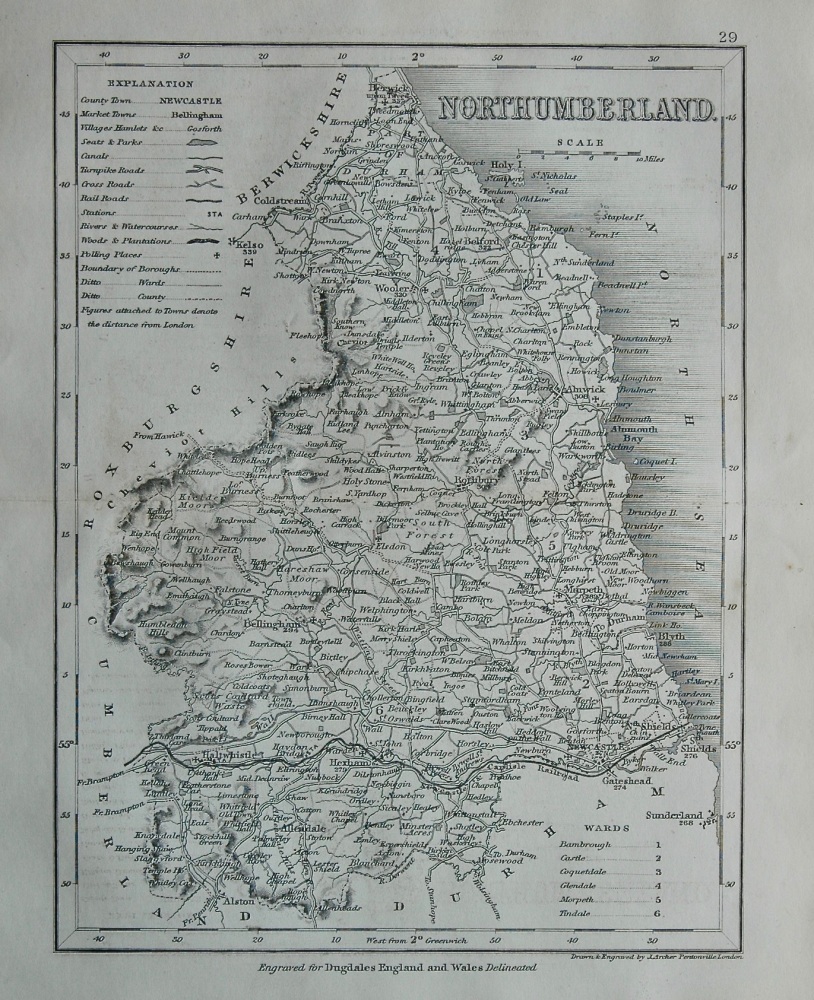 Northumberland.  (Map)  1845.