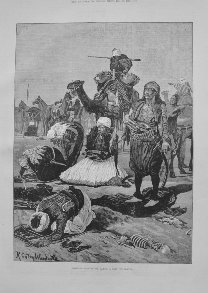 Bashi-Bazouks on the March : A Halt for Prayer." 1883