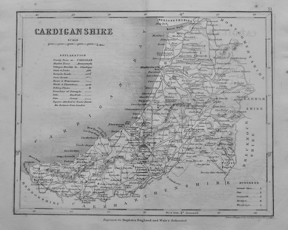 Cardiganshire. (Map)  1845.