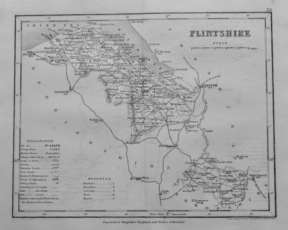 Flintshire. (Map)  1845.