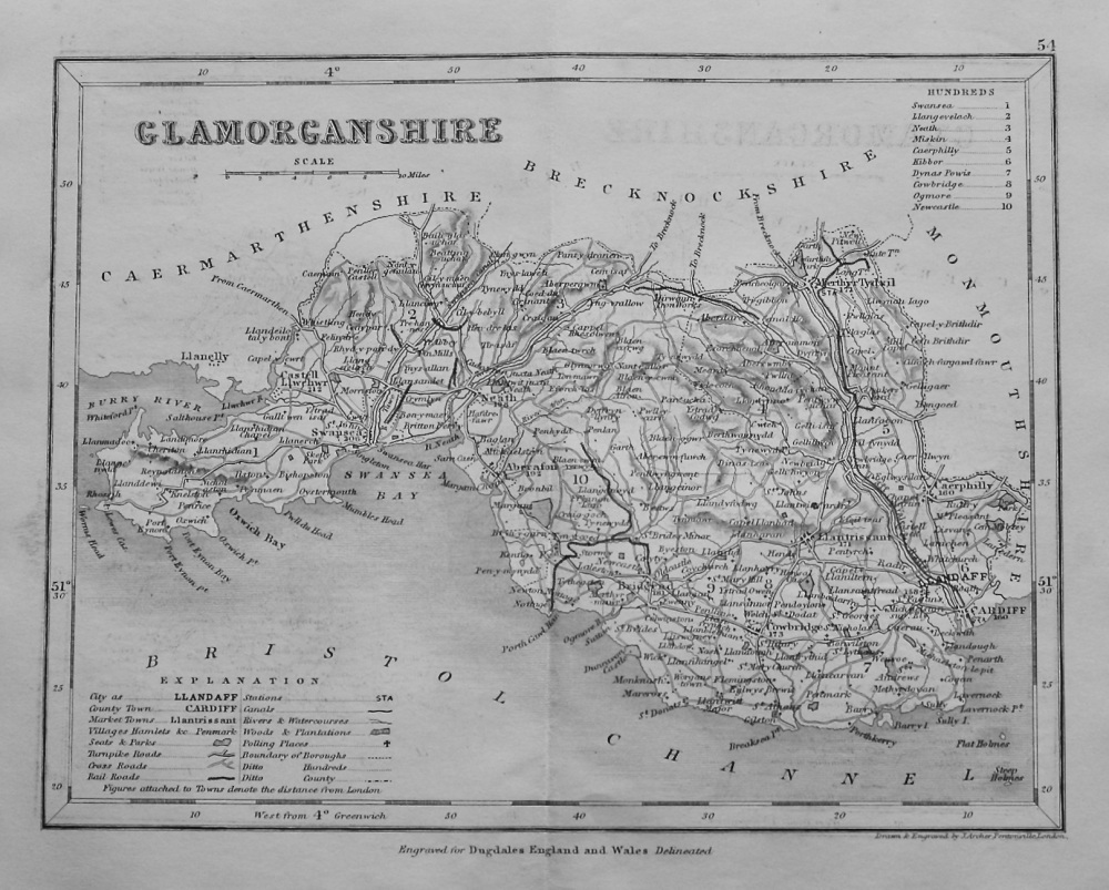 Glamorganshire.  (Map).  1845.