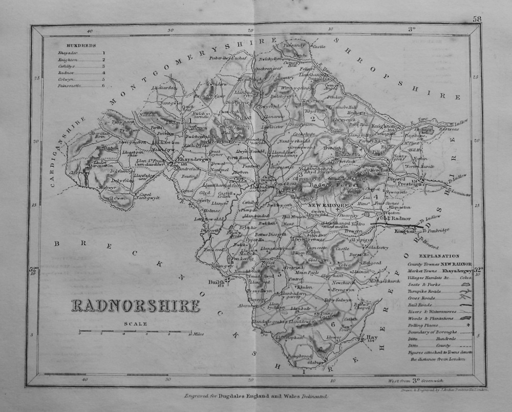 Radnorshire.  (Map)  1845.