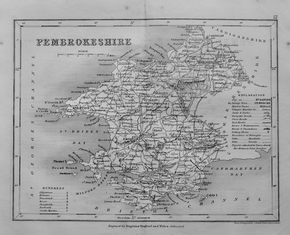 Pembrokeshire.  (Map)  1845.