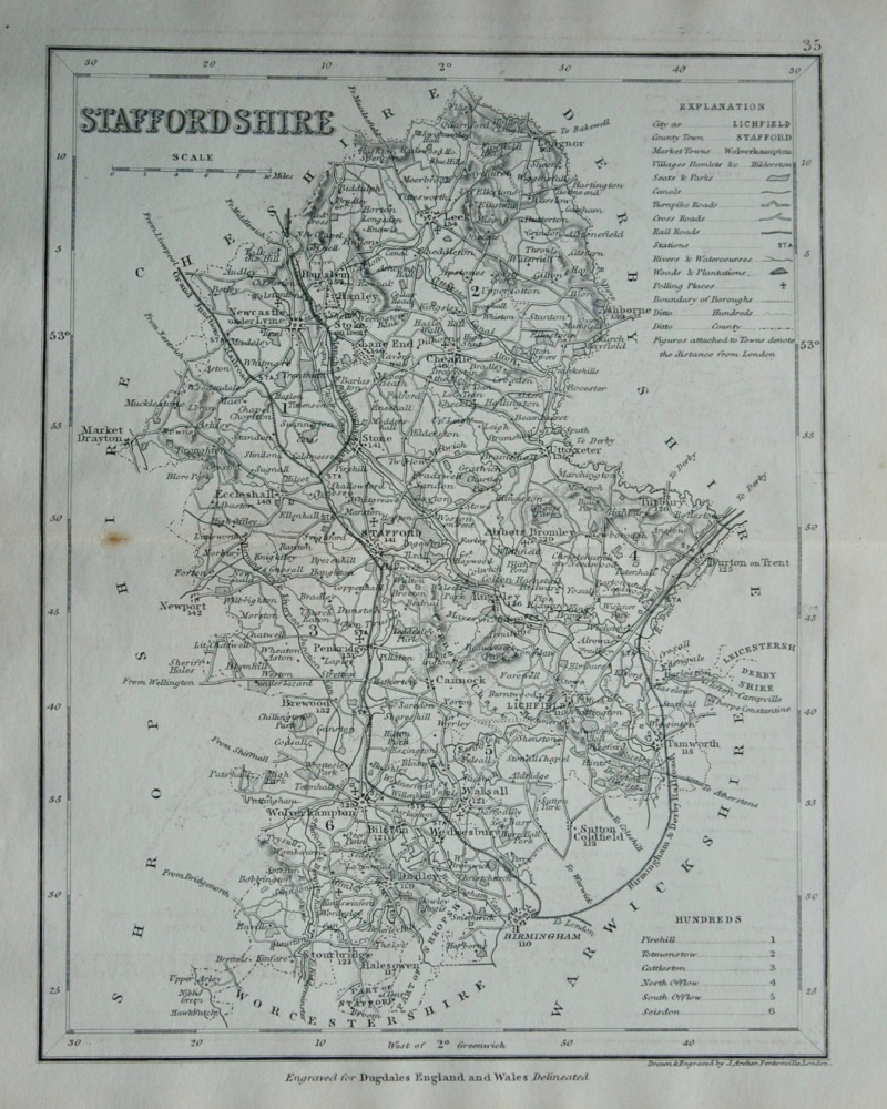 Staffordshire.  (Map)  1845.