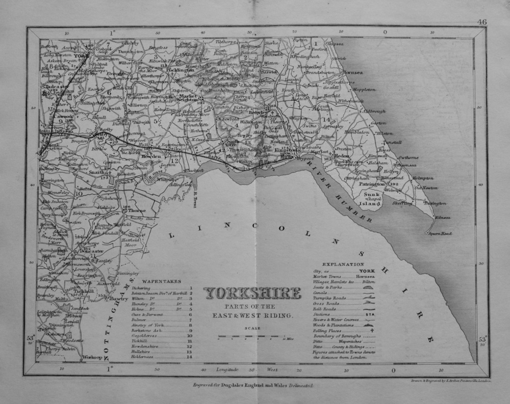 Yorkshire, Parts of the East & West Riding.  (Map)  1845.
