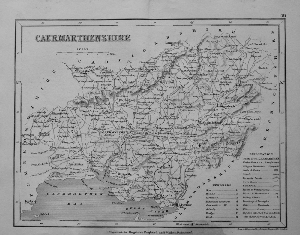 Caermarthenshire.  (Map)  1845.