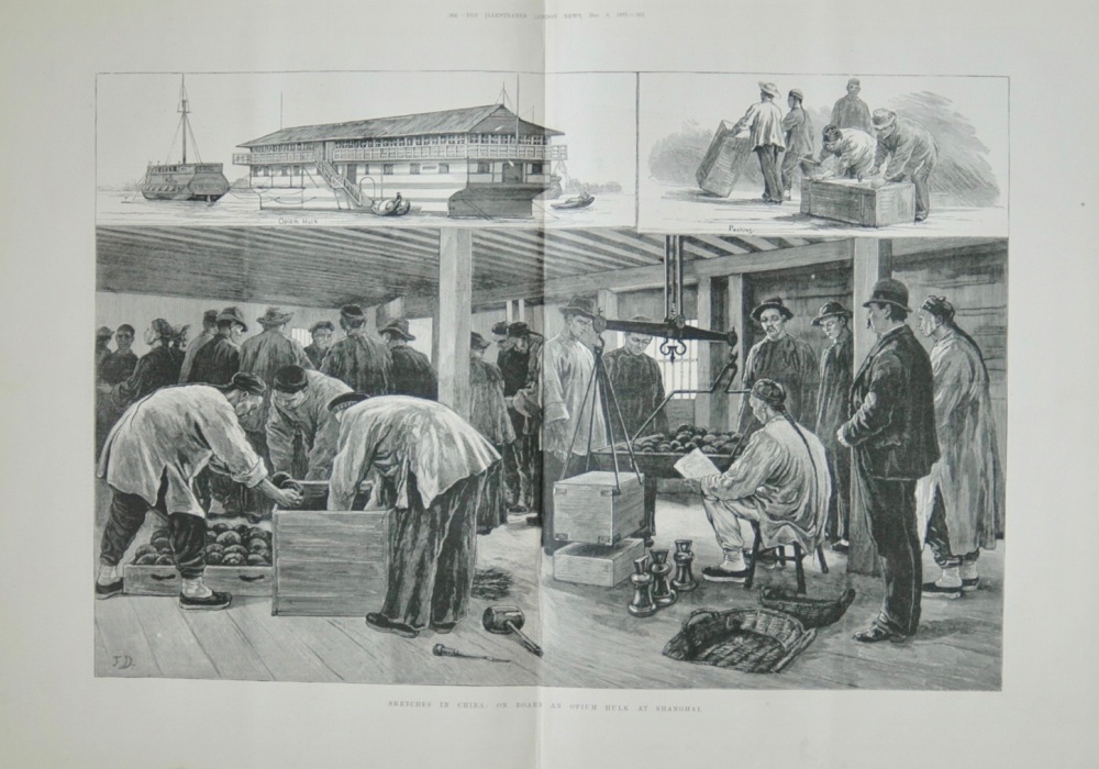 Sketches in China : On Board an Opium Hulk at Shanghai - 1883