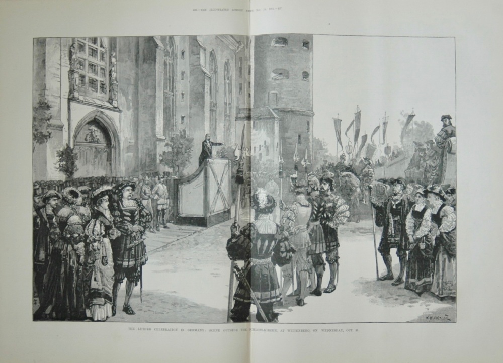Luther Celebration in Germany  : Scene outside the Schloss-Kirche, at Wittenberg.  1883