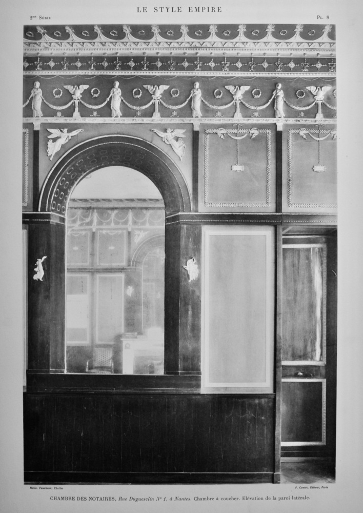 Chambre des Notaries, Rue Duguesclin No.1, a Nantes, Chambre a coucher, Elevation de la paroi laterale.  1924.