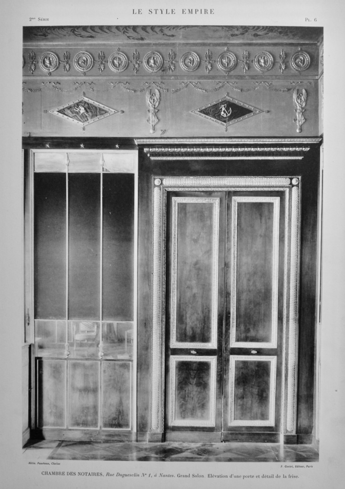 Chambres Des Notaries, Rue Duguesclin No. 1, a Nantes.  Grand Salon.  Elevation d'une porte et detail de la frise.  1924.