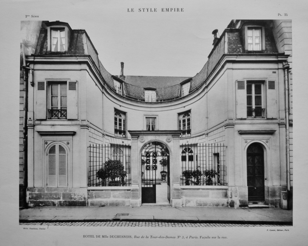 Hotel De Mlle Duchesnois,  Rue de la Tour-des-Dames No. 3, a Paris.  Facade sur la rue.  1924.
