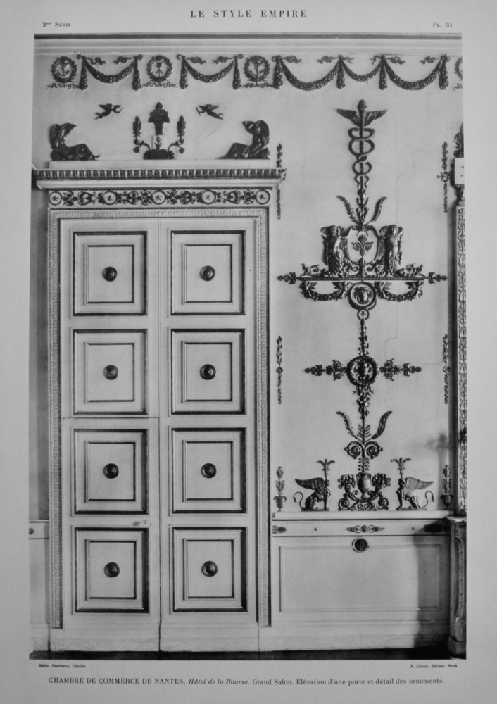Chambre De Commerce De Nantes. Hotel de la Bourse.  Grand Salon.  Elevation d'une porte et detail des ornements.  1924.