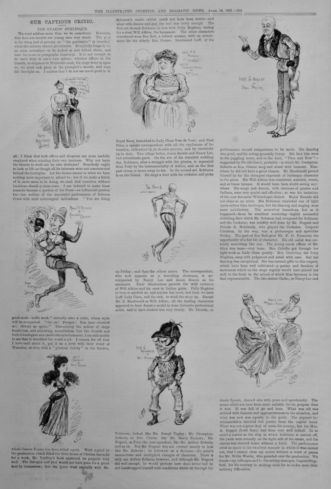 Our Captious Critic, April 18th, 1891.  :   The Guards' Burlesque.  (Chelsea Barracks)  