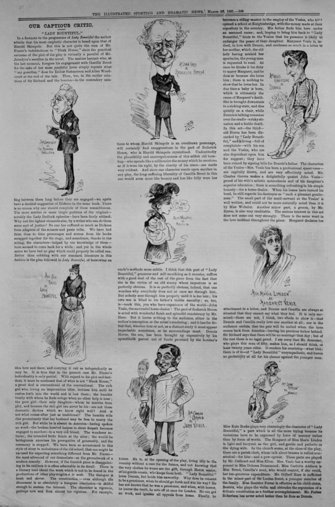 Our Captious Critic, March 28th, 1891.  :  "Lady Bountiful," at the Garrick Theatre.  