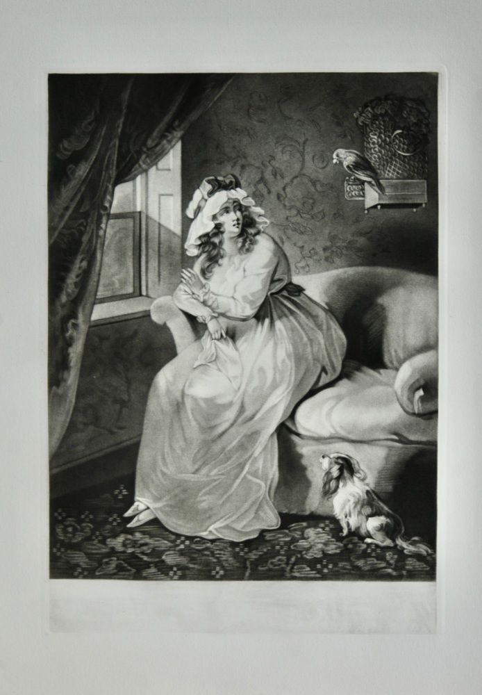 The Disconsolate and Her Parrot.  (Mezzotint).
