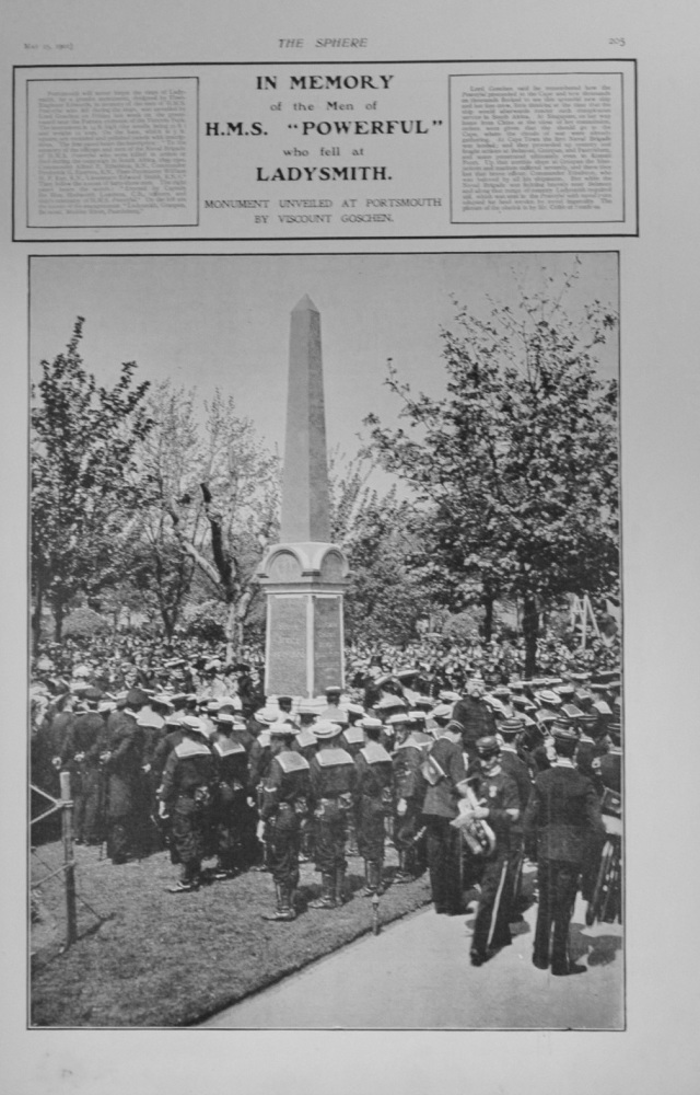 In memory of the Men of H.M.S. "Powerful" who fell at Ladysmith : Monument unveiled at Portsmouth by Viscount Goschen.  1901.