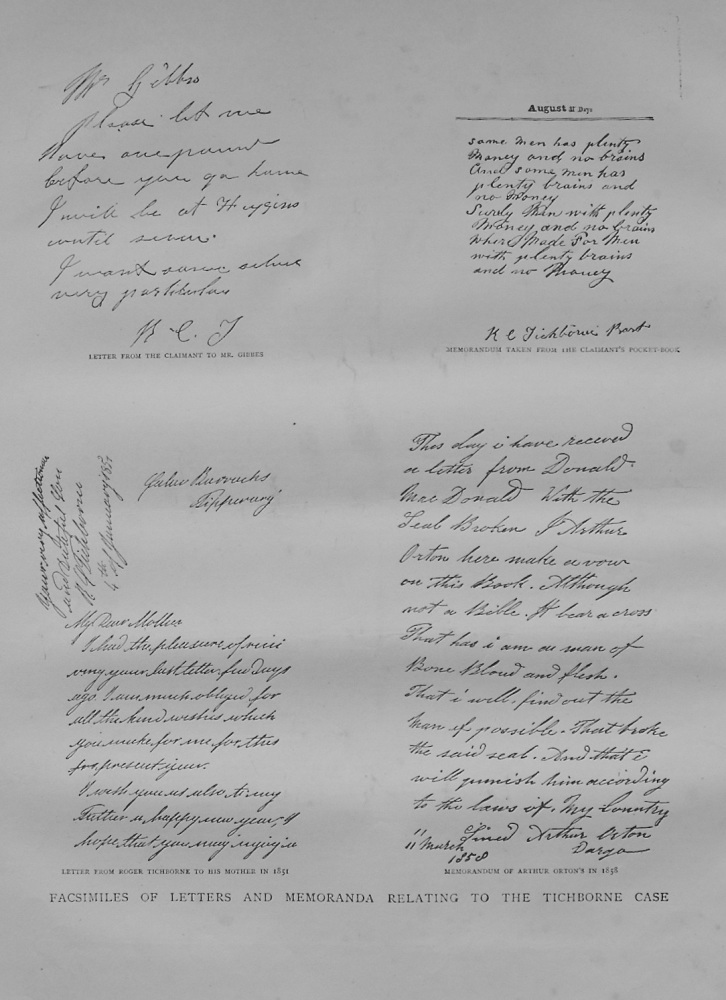 Facsimiles of Letters and Memoranda of the Tichborne Case - 1874