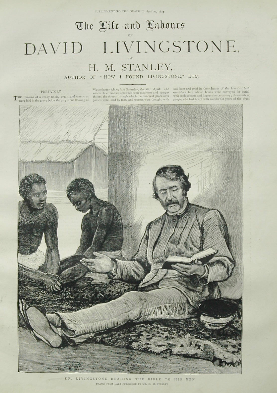 Dr Livingstone reading the Bible to his men - 1874