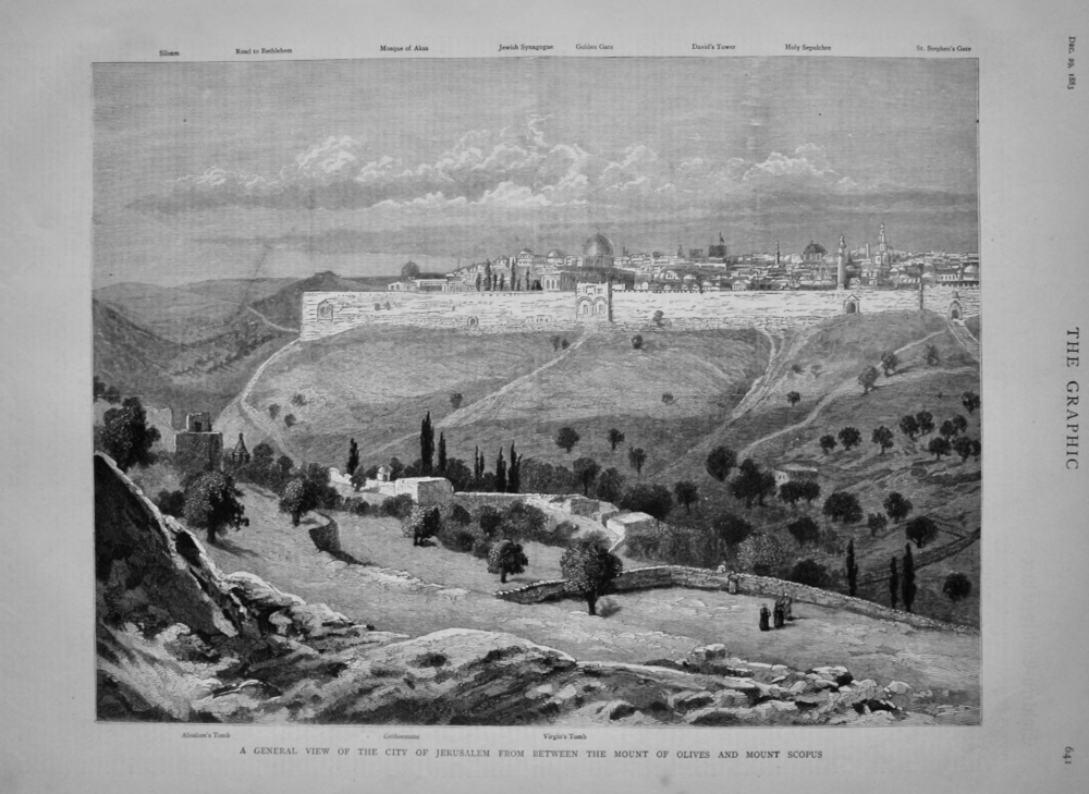 General View of the City of Jerusalem from between the Mount of Olives and Mount Scopus.  1883.