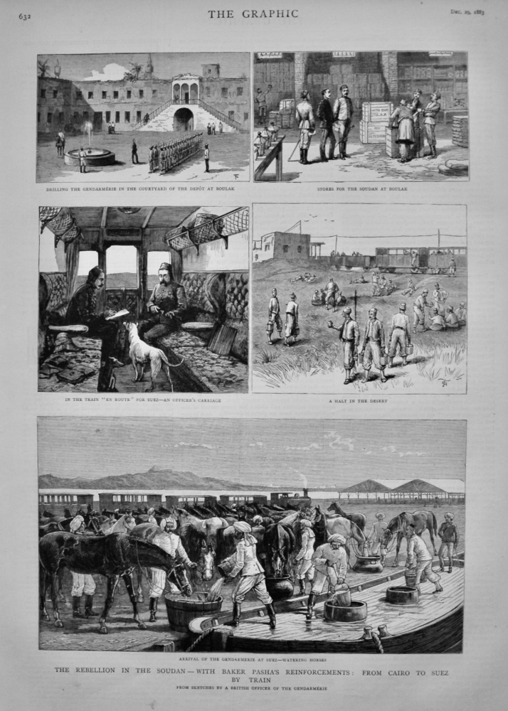 The Rebellion in the Sudan - with Baker Pasha's Reinforcements : From Cairo to Suez by Train.  1883.