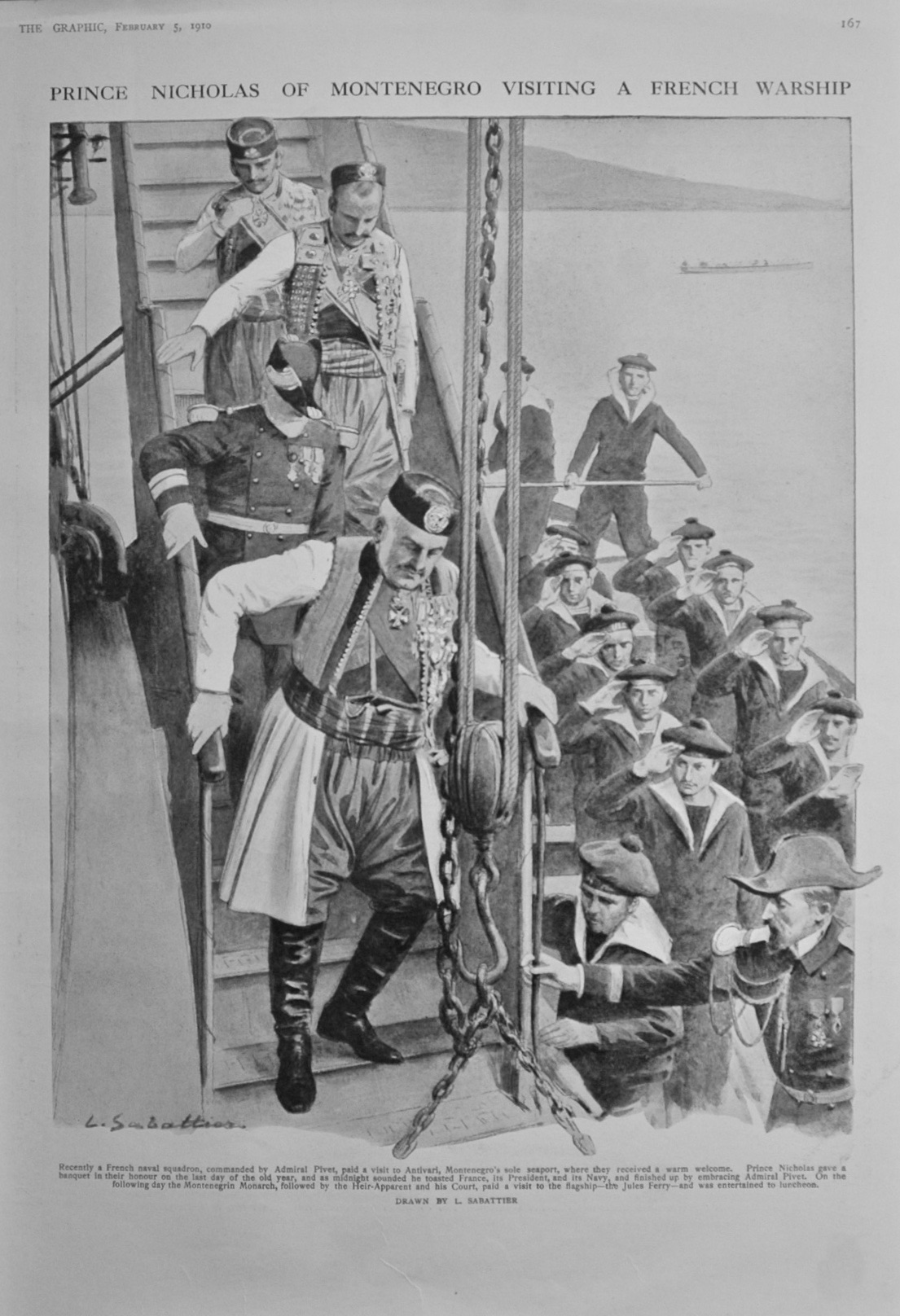 Prince Nicholas of Montenegro visiting a French Warship - 1910