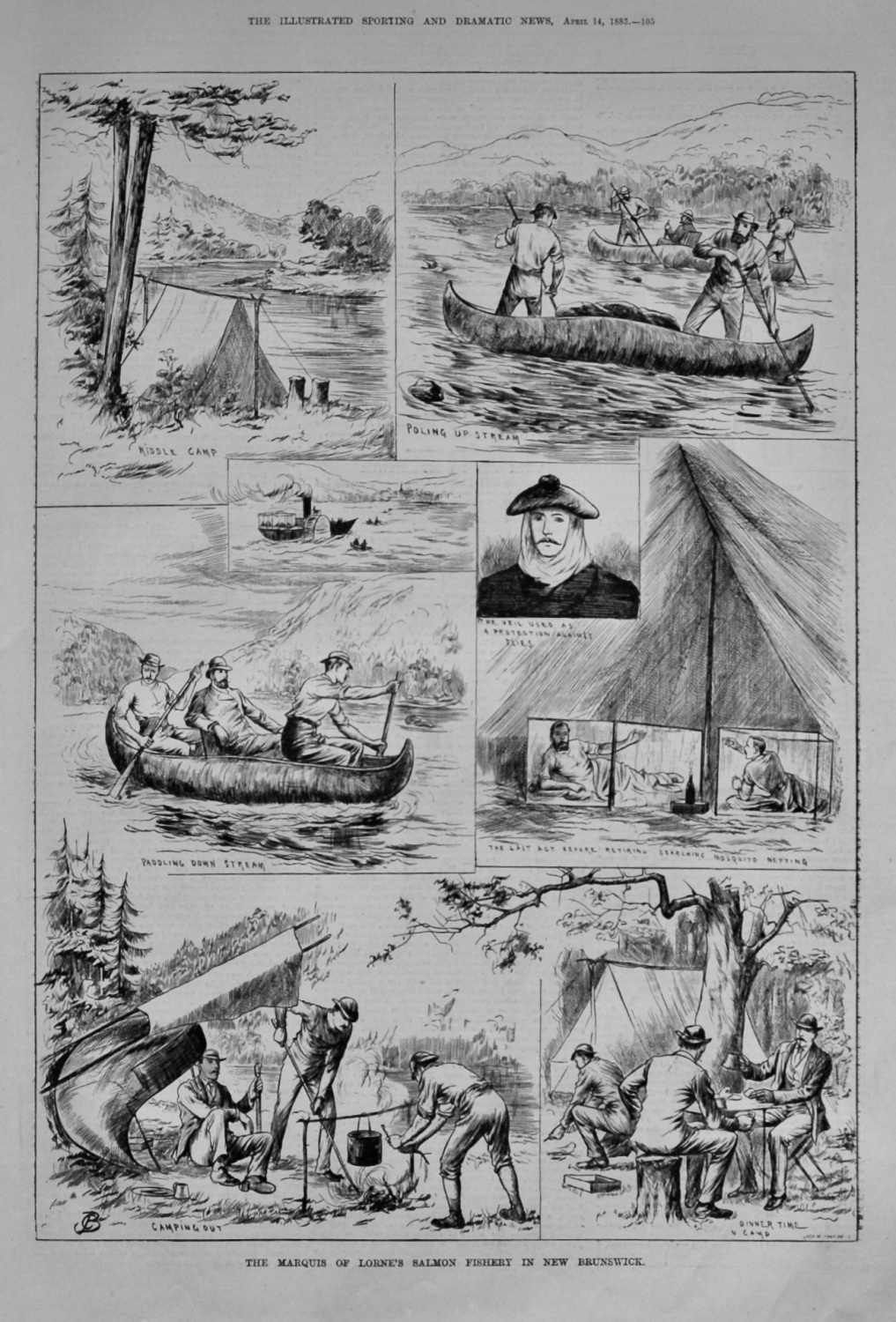 The Marquis of Lorne's Salmon Fishery in New Brunswick.  1883.