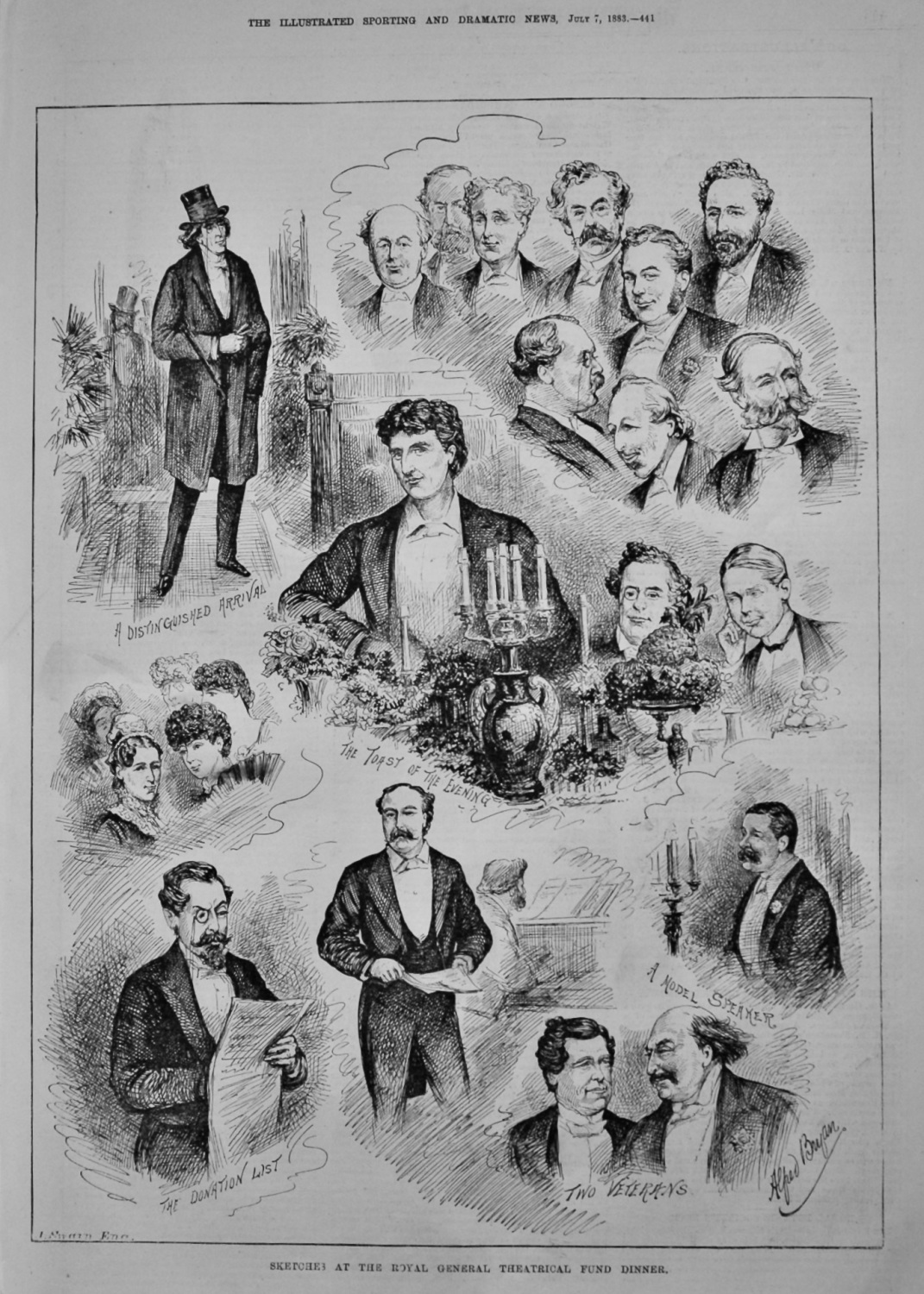 Sketches at the Royal General Theatrical Fund Dinner.  1883.