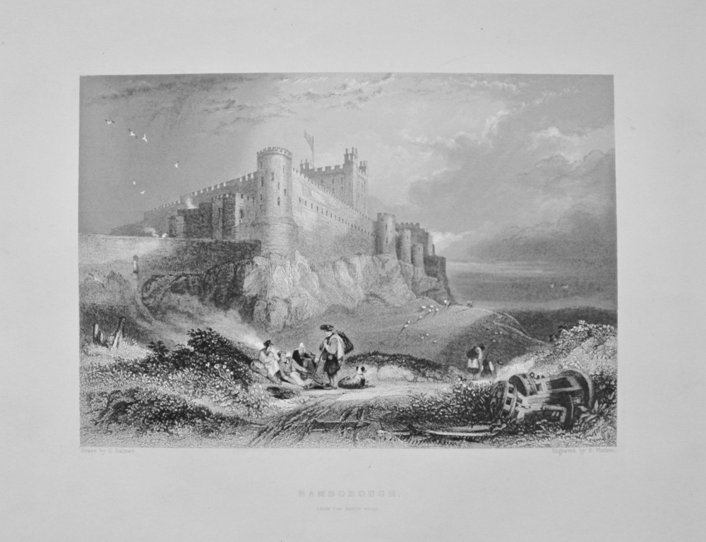 "Bamborough, from the North West." - 1842.  (Castle)