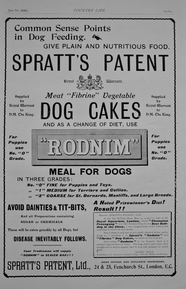 Spratt's Patent Dog Cakes - Advert - 1902