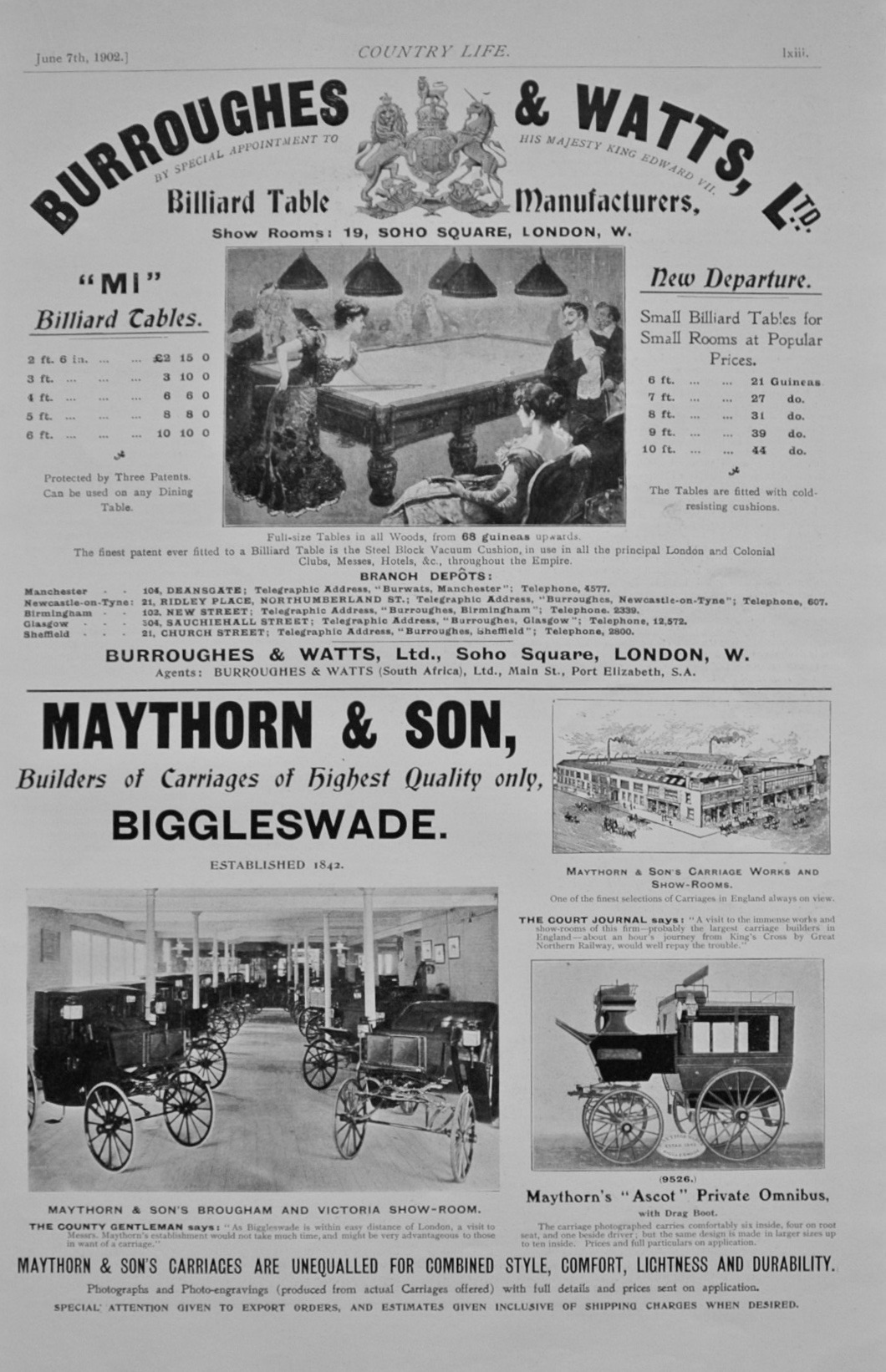 Burroughes & Watts Ltd - Advert - 1902