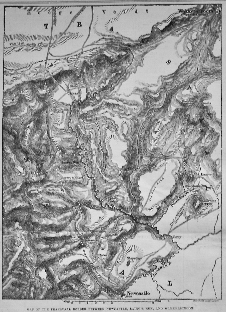 Map of the Transvaal Border between Newcastle, Laing's Nek, and Wakkerstroo