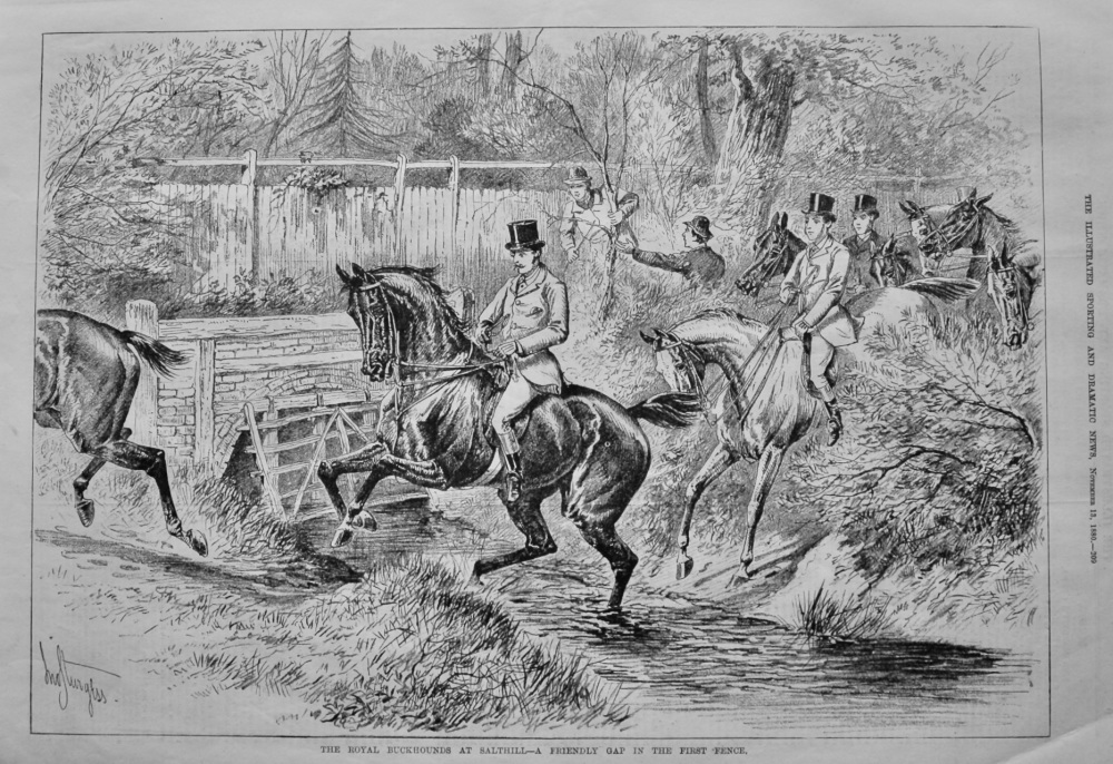 The Royal Buckhounds at Salthill - A Friendly Gap in the First Fence. 1880