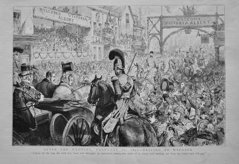 After the Wedding, February 10, 1840 - Driving to Windsor.  (Queen Victoria and Prince Albert of Saxe-Coburg)