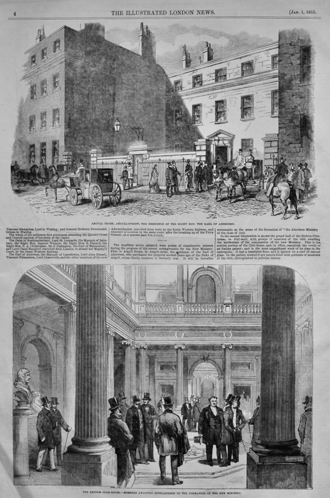 The Reform Club-House. Pall Mall, London.  1853.