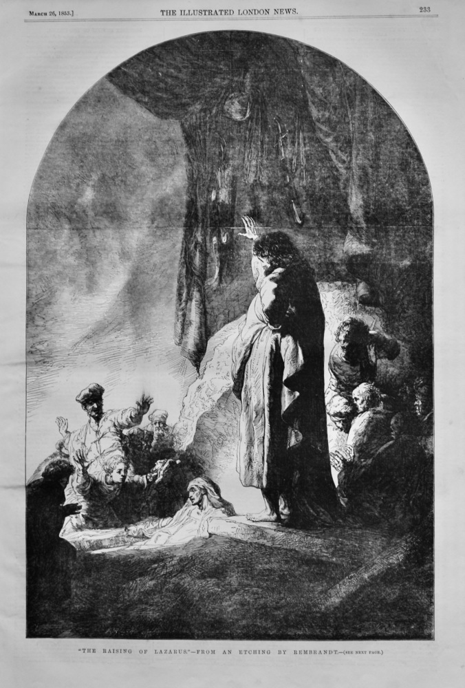 "The Raising of Lazarus."- From an Etching by Rembrandt.  1853.