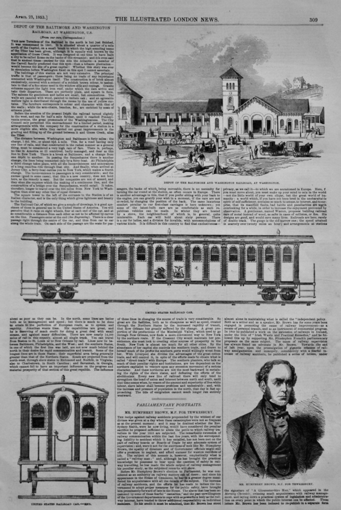 Depot of the Baltimore and Washington Railroad, at Washington, U.S.  1853.