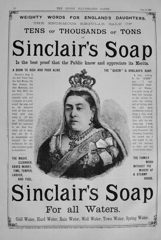Sinclair's Soap Advert - 1887