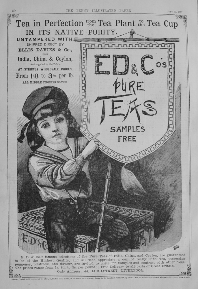 E D & Co's Pure Teas Advert - 1887