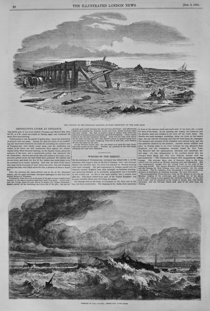 Destructive Storm at Penzance.  &  Wrecks in the Mersey.  1853.