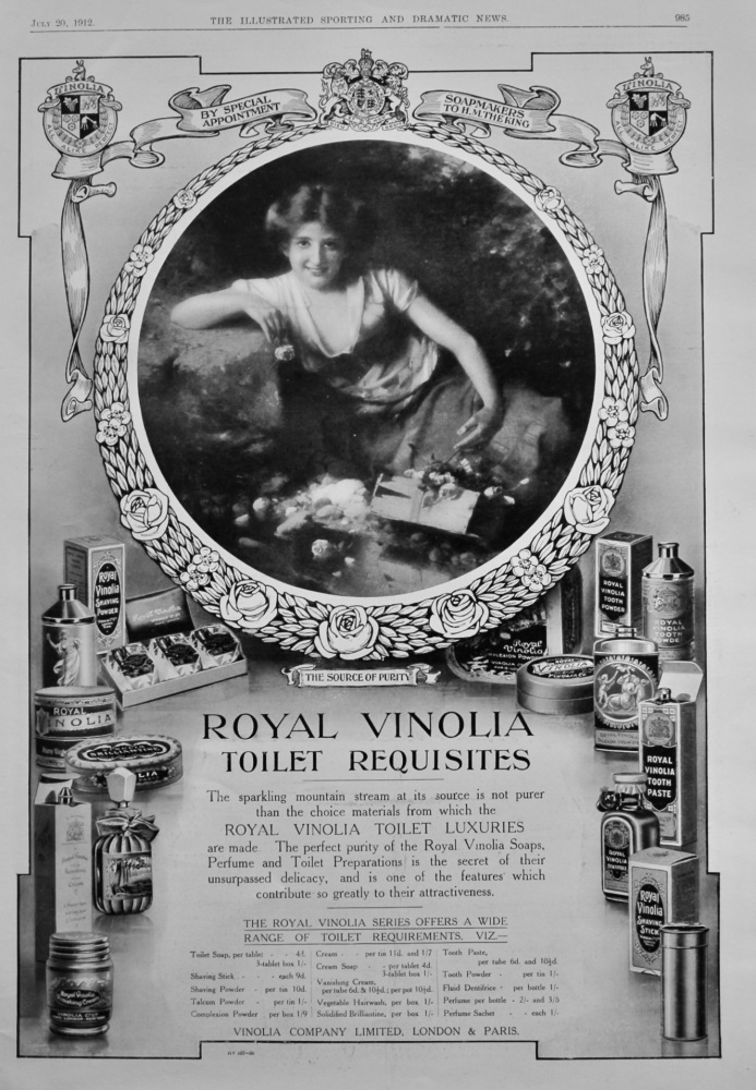 Royal Vinolia Toilet Requisites.  1912.