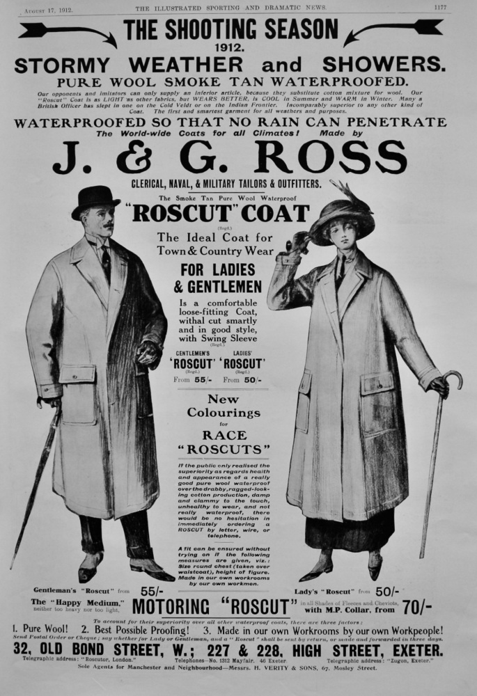 J. & G. Ross. Clerical, Naval, Military Tailors & Outfitters.  1912.