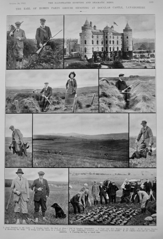 The Earl of Home's Party Grouse Shooting at Douglas Castle, Lanarkshire.  1912.