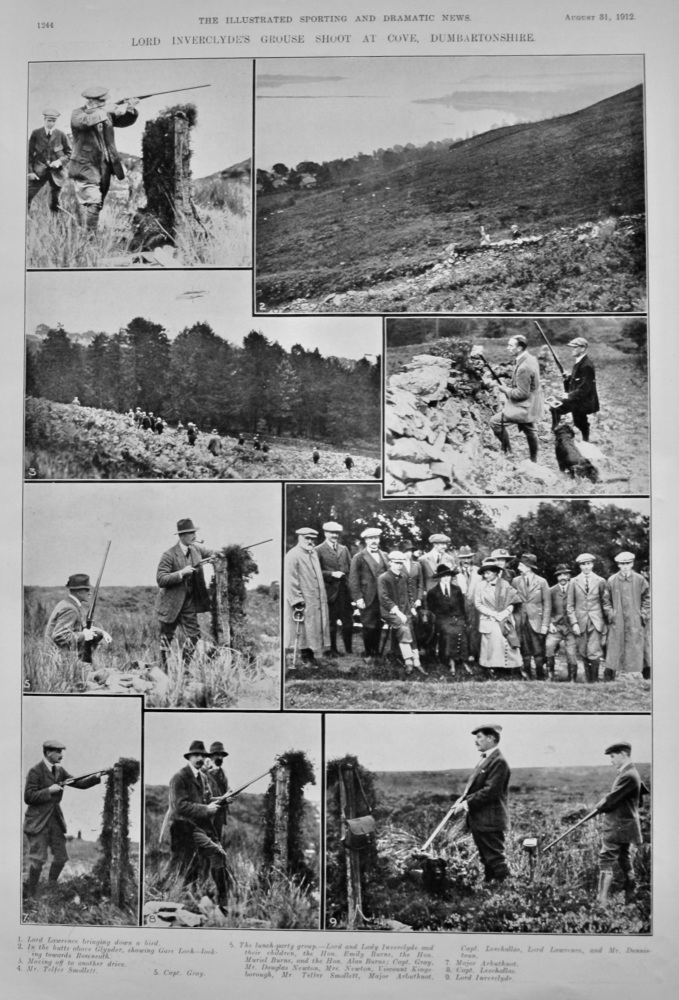 Lord Inverclyde's Grouse Shoot at Cove, Dumbartonshire.  1912.