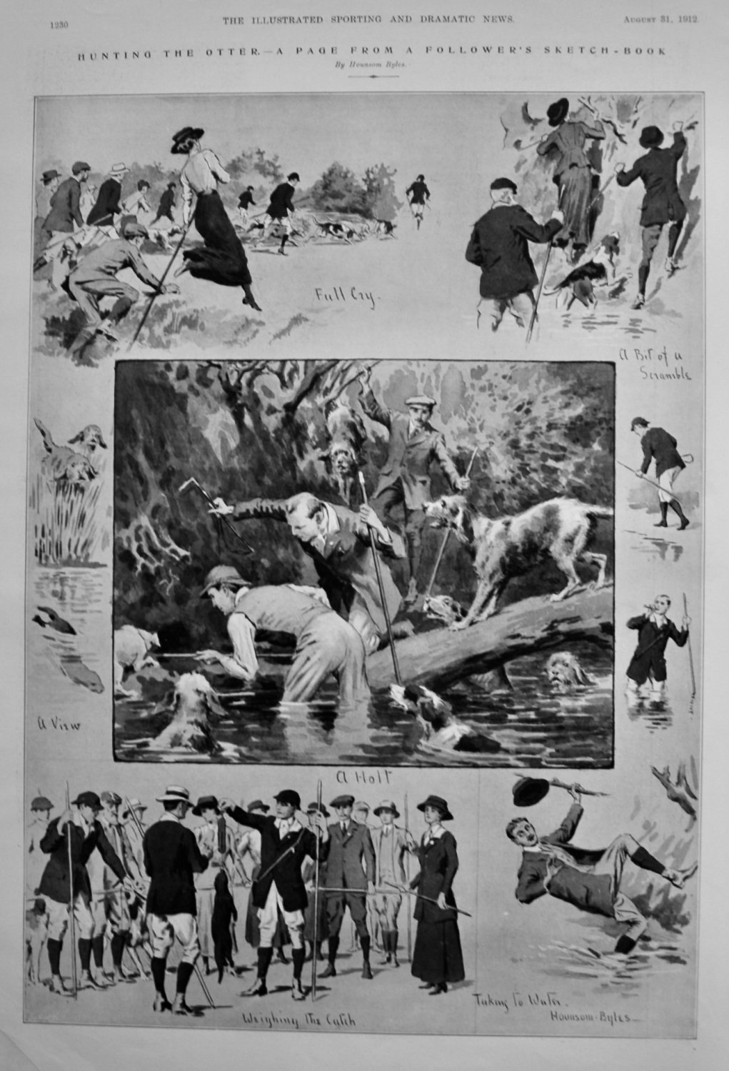 Hunting the Otter.- A Page from a Follower's Sketch-Book.  1912.