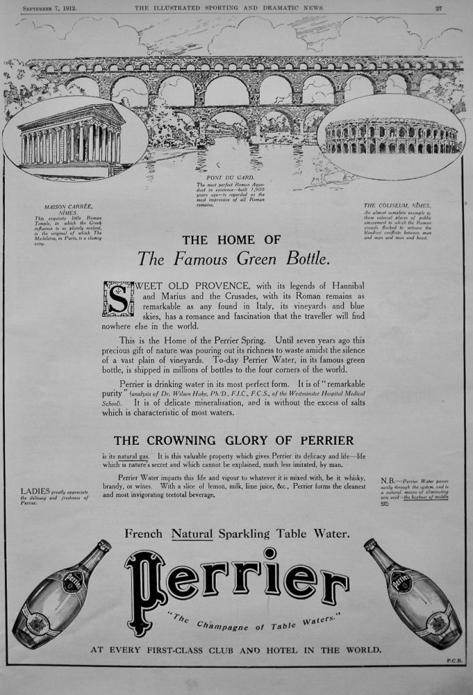 Perrier  "The Champagne of Table Waters."  1912.