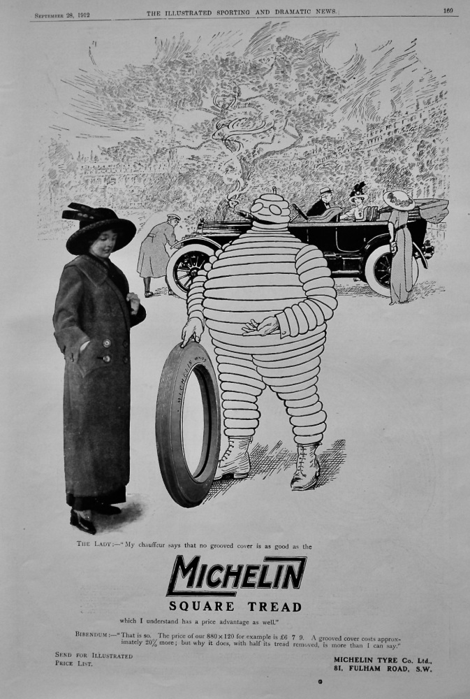 Michelin Square Tread Tyres.  1912.