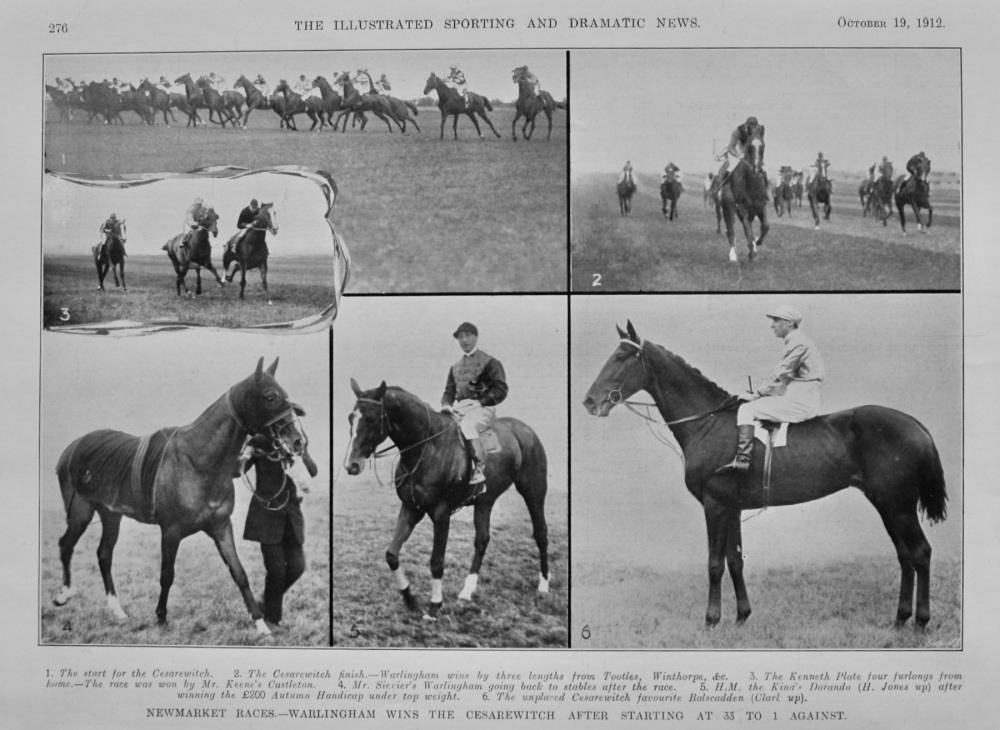 Newmarket Races.- Warlingham wins the Cesarewitch after Starting at 33-1 against.  1912.