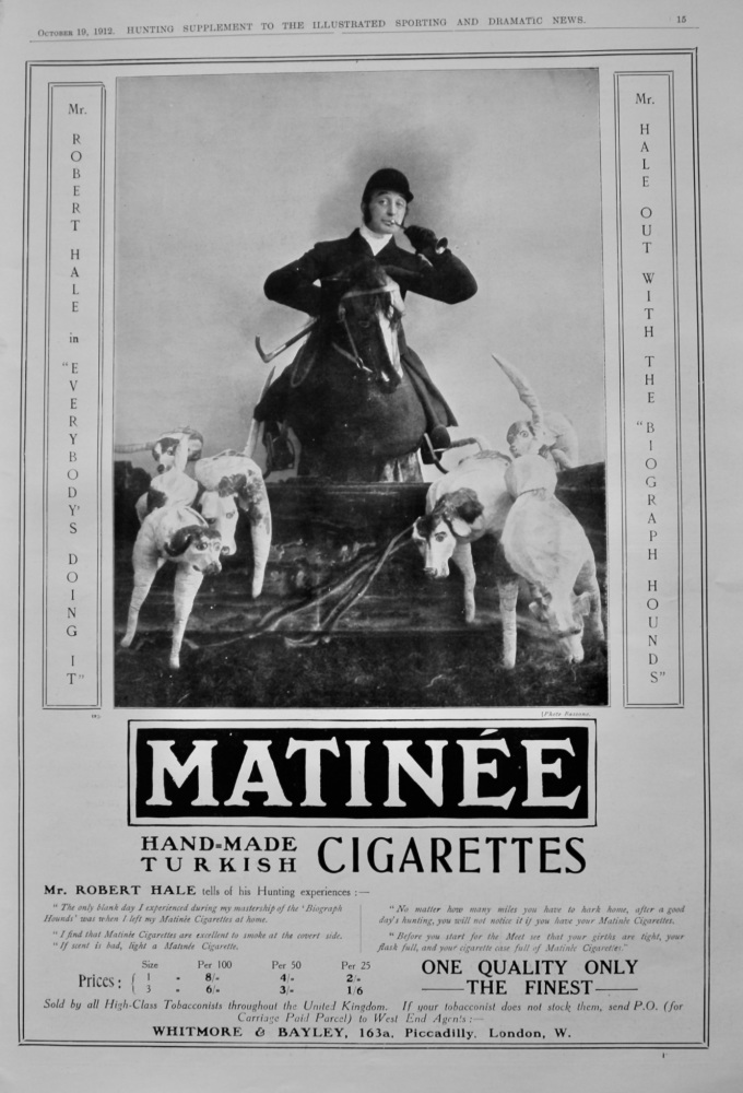 Matinee Hand-Made Turkish Cigarettes.  1912.