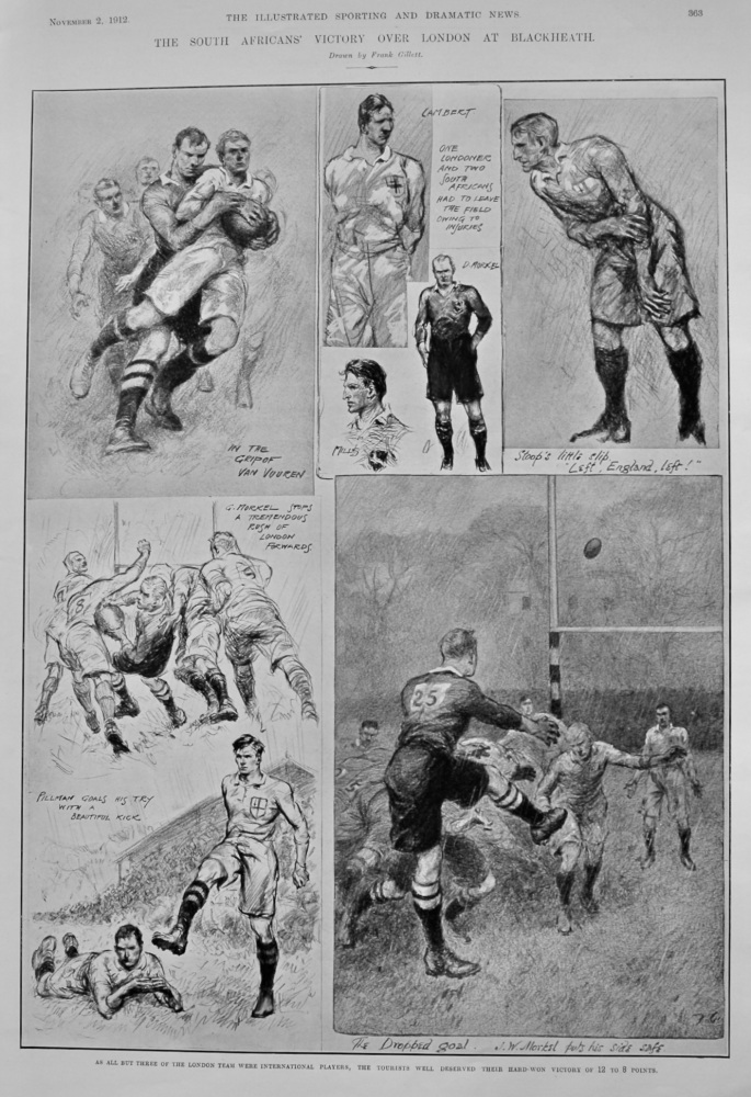 The South Africans' Victory over London at Blackheath.  (Rugby)  1912.