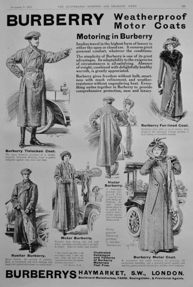 Burberrys. Weatherproof Motor Coats.  1912.